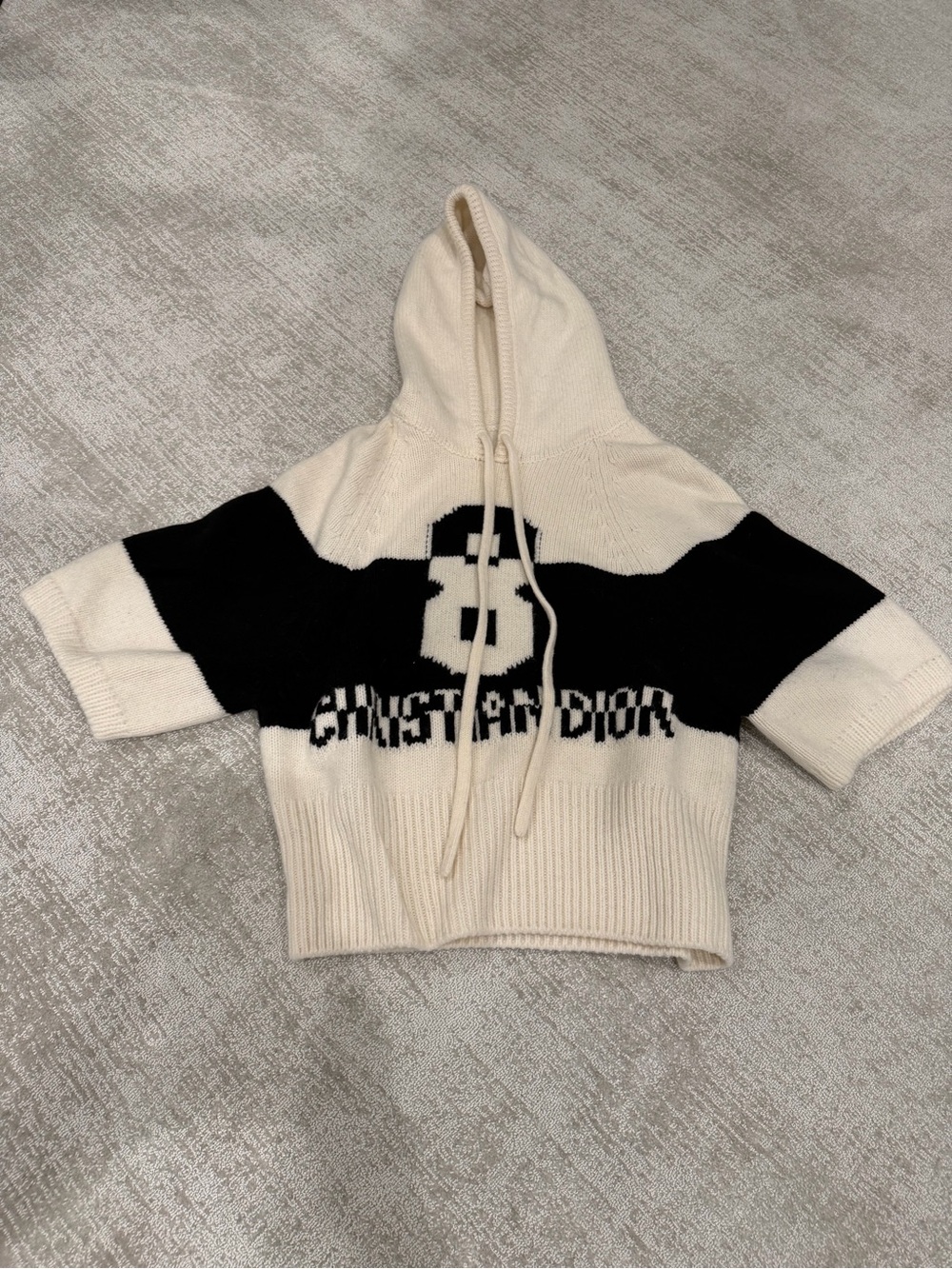 Dior Cream and Black Hooded Short-Sleeve Knit Top